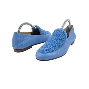 Vionic Frieda Blue Slip On Leather Faux Fur Upper Loafers Womens Size 8.5 Artsy